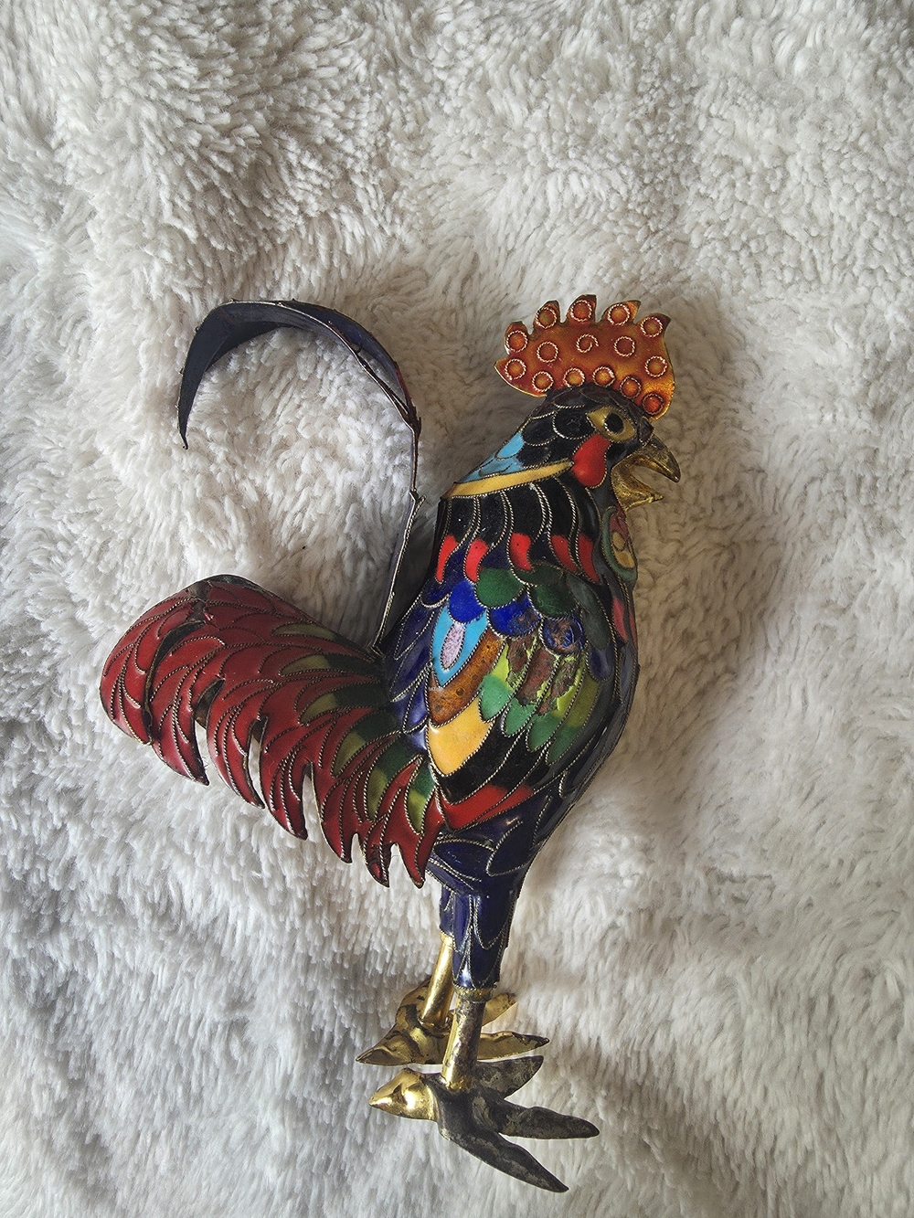 Vintage Metal Cloisonne Rooster 1980s
